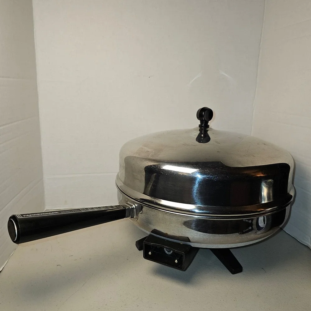 MCM Vintage Electric Fry Skillet Stainless Steel High Dome Lid Farberware B3000